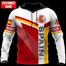 PLstar Cosmos 3DPrinted est Spain Country Custom Name Gift Unique Hrajuku Streetwear Unisex Casual Hoodies Zip Sweatshirt Q 1 220714gx