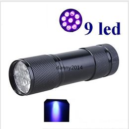 395nm UV El Feneri Mini 9 LED Mor Işık Fenerleri Toch Su Geçirmez Alüminyum Alaşım Torch Blacklight Dedektörü Köpek İdrar Pet Lekeleri Için
