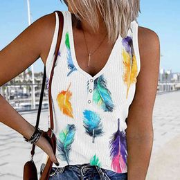 Women Ribbed Tank Tops Summer Casual V Neck Sleeveless Knit Henley Tees Shirts Vintage Print Solid Casual Women Summer Camis L220706