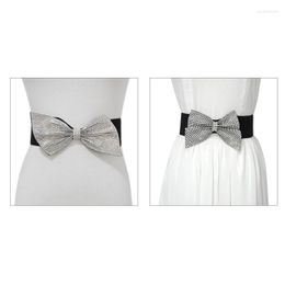 Belts Elasticity Polyester Belt Stretchy Wide Waist With Rhinestone BowknotBelts Enek22