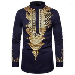 Men's Dress Shirts Printed Totem Long Sleeve Shirt Men 2022 Autumn Korean Trendy Men's Simple Casual Wedding CamisaMen's Vere22