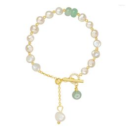 Beaded Strands Korean Fashion Imitation Pearl Bracelet Golden Chain For Women Simple Wedding Jewellery Bohemia Travel Gift Fawn22