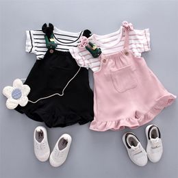 LZH Summer Toddler Baby Girls Clothes T-shirt+Overalls 2pcs Set Outfit Kids Casual Suit Children Clothing 1 2 3 4 year 220507