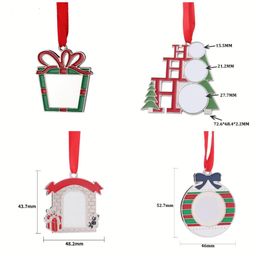 Sublimation White Blank Metal Christmas Decorations Heat Transfer Santa Claus Pendant DIY Christmas Tree Ornaments Gifts DH9985