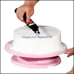 Baking Pastry Tools Bakeware Kitchen Dining Bar Home Garden Plastic Cake Turntable Rotating Dough Knife Decorating Cream Cakes Dhxlg