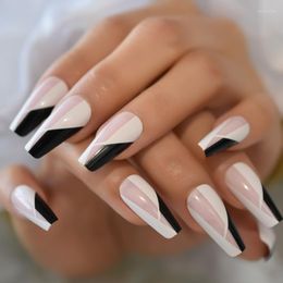 False Nails Full-covered Long Ballerina Nail Art Multi-color French Tips Set Fingernails Extension Tool Prud22