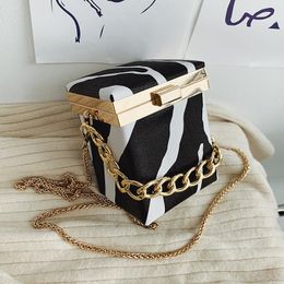 Evening Bags Zebra Leopard Pattern Pu Leather Box For Women 2022 Mini Chain Shoulder Handbags Female Travel Totes Lady Cross Body BagEvening