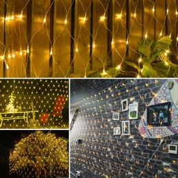 Strings AC200V-240V LED Net Mesh Fairy String Decorative Lights With 8 Modes EU Plug For Christmas Outdoor Wedding Garden DecorationsLED