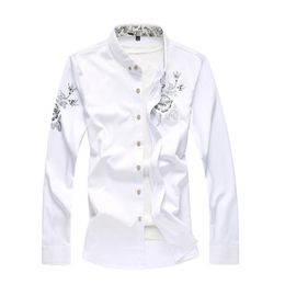 Spring Autumn Floral Shirts Men Casual Printed Long Sleeve Casual Male White Shirts 5XL 6XL 7XL 210412