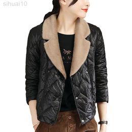 Black Coat Cotton Winter Women 2022 Fluffy Collar Long Sleeve Warm Short Simple Casual Female Jacket New Trendy Outwear L220730