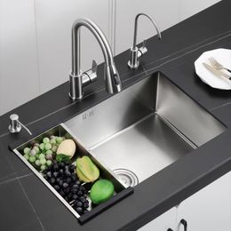 304 Stainless Steel Kitchen Sink Basin Undermount Handmade Brushed Narrow Edge Bar Sink With Drain Accessories