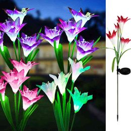 Outdoor Led Solar Light Rgb Color Lily Garden Flower Waterproof Decorative Lamp AMH Solar Energy Yard Gazon Pathway Wedding J220531