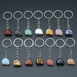 Keychains Natural Stone Key Chains Skull Shape Agates Pendant For Women DIY Jewellery Birthday Gift Size 15x19mmKeychains