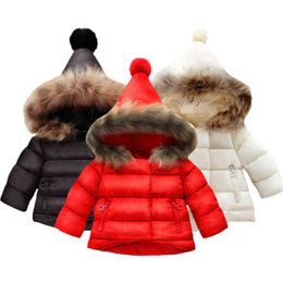 Toddler Winter Baby Girls Coat Cute Simulation Fur Collar Solid Hooded Keep Warm Jacket Christmas Birthday Gift Children Clothes J220718