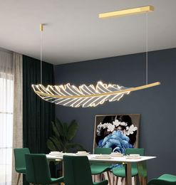 Banana Leaf Led Pendant Lamps Coffee Shop Kitchen Island Hanging Light Golden Living Dining Room Ceiling Fixtures