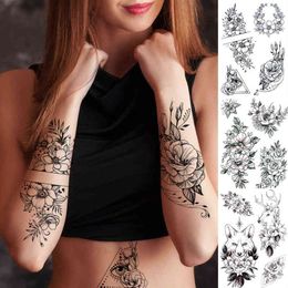 NXY Temporary Tattoo 3d Flower Triangle s for Women Girl Fake Wolf Deer Geometry Sticker Peony Dahlia Body Art Adults Tatoos 0330