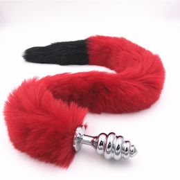 Long 80cm Red And Black Tail Fluffy Anal Plug sexy Toys Erotic Butt Adult Games Products Toy for Woman Men