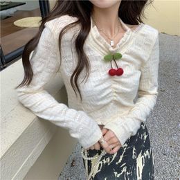 Women's Blouses & Shirts Autumn Sweet Kawaii Female Blouse Lace Black Designer Elegant Women Long Slevee Korean Fashion Crop Tops Party Club