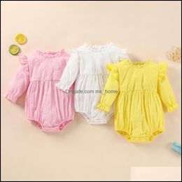 Rompers JumpsuitsRompers Baby Kids Clothing Baby Maternity Girls Solid Colour Romper Infant Toddler Flying Slee Dh7Aw