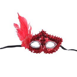 Women Girls Feather Masquerade Eye Mask Sequins Prom Mask Halloween Party Cosplay Costume Wedding Decoration Props Half Face Eyes Masks JY1173