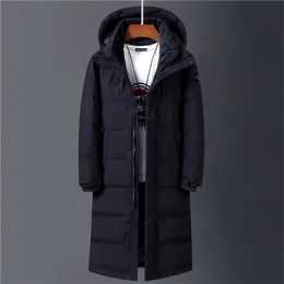 Winter 90% White Duck Down Jacket Men Hooded Fashion High Quality Long Thicken Warm Down Coat Loose Black Overcoat Parkas 201120