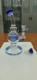 lDreamy light blue glass bong. Oil rig bubbler hookah 14mm inner connector, 9 inches, bonus: Speaker bowl + unique bubble ball