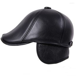 Berets Genuine Leather Hat Men Earflap Ivy Sboy Flat Cap Male Autumn Winter Solid Vintage Dad Hats With EarflapBerets Wend22