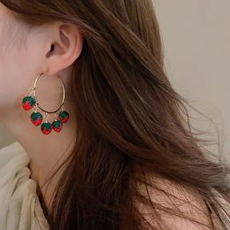 Dangle & Chandelier Red Colour Beaded Hoop Earrings for Women Hooks Geometric Rhinestone Tassel Earring