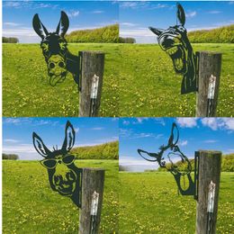 Garden Animals Metal Art Farm Peeping Cattle Outdoor Pendant Decoration Backyard Lawn Stakes Decor 220721