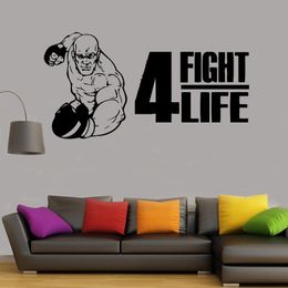 Wall Stickers Boxer Never Give Up Decal Waterproof Removeable Sticker Boxing Gloves Sport Fight Competition Room Decoration G964