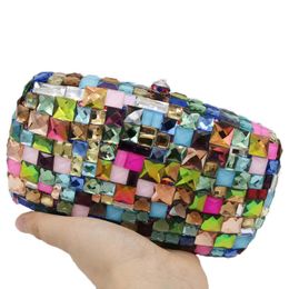 Evening Bags COLOR Rhinestone Clutch Bag Crystal Purse Luxury Women Fashion Ladies Gemstone Chain Clutches Shoulder BagsEvening