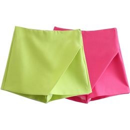 TRAF Green Skirt Shorts Women Pink High Waist Bermuda Woman Streetwear Asymmetric Skort Summer Casual 220427