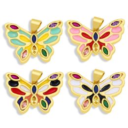 Pendant Necklaces Copper Big Enamel Butterfly Pendants For A Necklace Gold Plated Cubic Zirconia Accessories Jewelry Pdta459Pendant