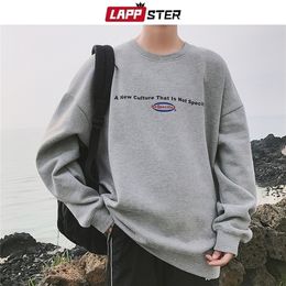 LAPPSTER Drop Shoulder Hoodies Korean Style Sweatshirts Men Japanese Streetwear Grey Sweatshirts Fleece Autumn Clothes 5XL 201126