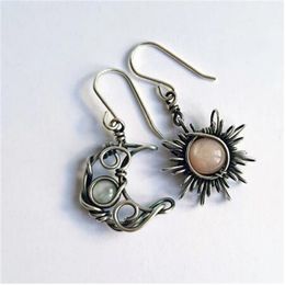 Bohemia Sun and Moon Earrings Silver Color Crystal Drop Earrings Women Female Boho Fashion Jewelry Gift for her GC1094