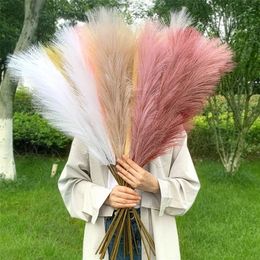 5Pcs 100/70cm Artificial Pampas Grass Bouquet Year Holiday Wedding Party Home Decoration Plant Simulation Dried Flower Reed 220406