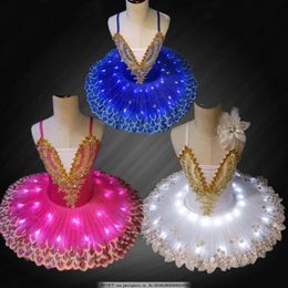 Stage Wear Professional Ballerina Led Ballet Tutu For Child Children Kids Girls Adults Pancake Dance Costumes Dress GirlsStage