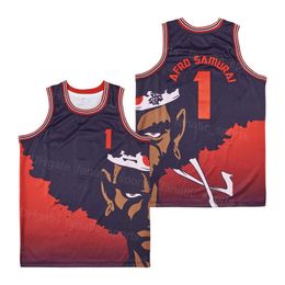 Man TV Movie Basketball Jerseys 1 AFRO SAMURAI Uniform HipHop Stitched Team Color Red Black Hip Hop Breathable For Sport Fans Pure Cotton HipHop Embroidery High