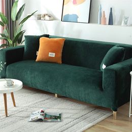 Velvet Plush Sofa Cover for Living Room Sectional Couch Elastic Case Slipcover Stretch 1 2 3 4 Seater 220615