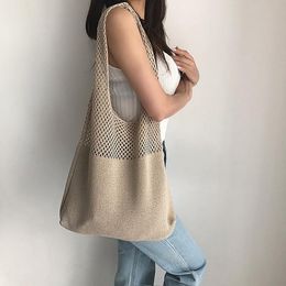 Evening Bags Trend Women's Bag Crochet Handbag Retro Knitted Braid Solid Colour Hollow Black Yellow Top-handle Tote ShopperEvening