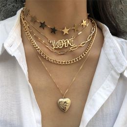 Pendant Necklaces Pinksee Simple Vintage LOVE Letters Heart Necklace Women Creative Star Geometric Clavicle Chain Sexy Punk JewelryPendant