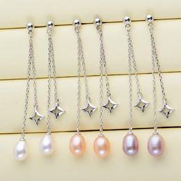 long tassel Star Ear Studs Dangle & Chandelier natural Freshwater pearl Earrings white purple Pink Lady/girl Fashion Jewellery