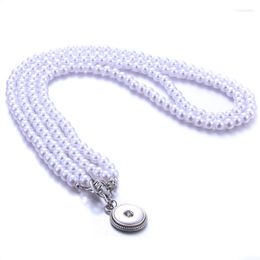 Chains Imitation Pearls Snap Button Necklace Full Crystal 18mm Pendant Necklaces For Women Girls Bohemia JewelryChains
