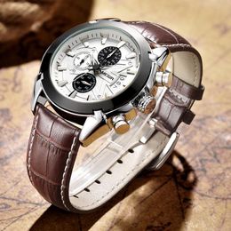 Wristwatches Top Luxury Watches For Men Fashion Sport Chronograph Quartz Wrist Watch Male Military Leather Strap Waterproof ClockWristwatche