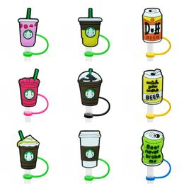 9pcs/set custom drink straw toppers cover Moulds silicone charms for tumbers Reusable Splash Proof drinking dust plug decorative 8mm straw cup