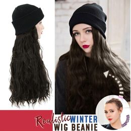 hair hang Canada - Wide Brim Hats Synthetic Long Curly Knit Skiing Winter With Hair Wig Beanie Attached Hat For Girl Hang Out Natural Cotton Made #12289d