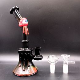 Portable 8.5 inch Black Glass Eyeball Water Bong Hookahs with Colorful Pattern Unique Cool Smoking Pipes with Male 14mm