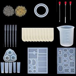 Baking Moulds Bracelet Pendant Epoxy Mould 14 Piece Set Crystal Silicone With Dropper Stirring Rod Claw Nail Jewellery MoulBaking