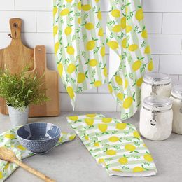 Towel Yellow Green Leaves Stripes Kitchen Cleaning Microfiber Absorbent Dishcloths For Rags ToolTowelTowel