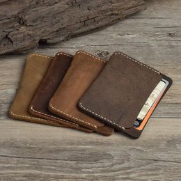 Card Holders Men's High Quality Holder Genuine Leather Small Wallet Solid Money Bag ID Case 2022 Vintage Mini Purse For MaleCard